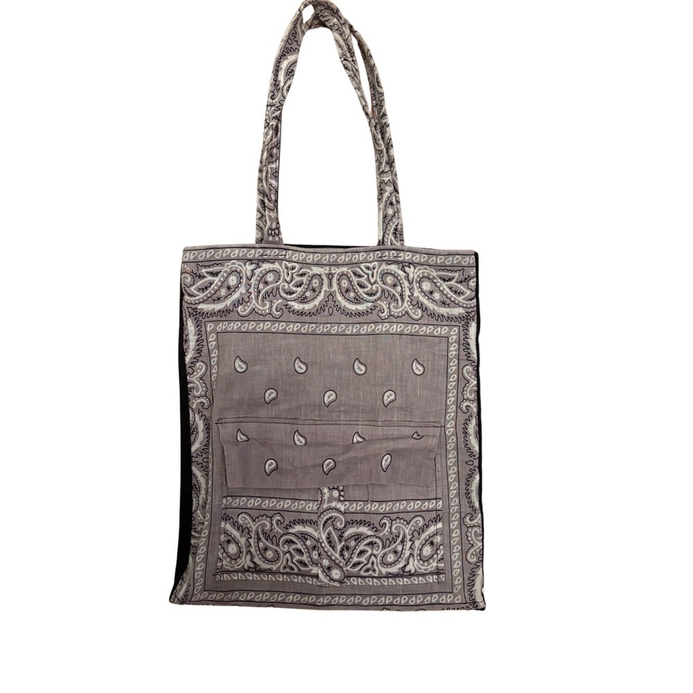 Bandana Print Patterned Gray Tote Bag